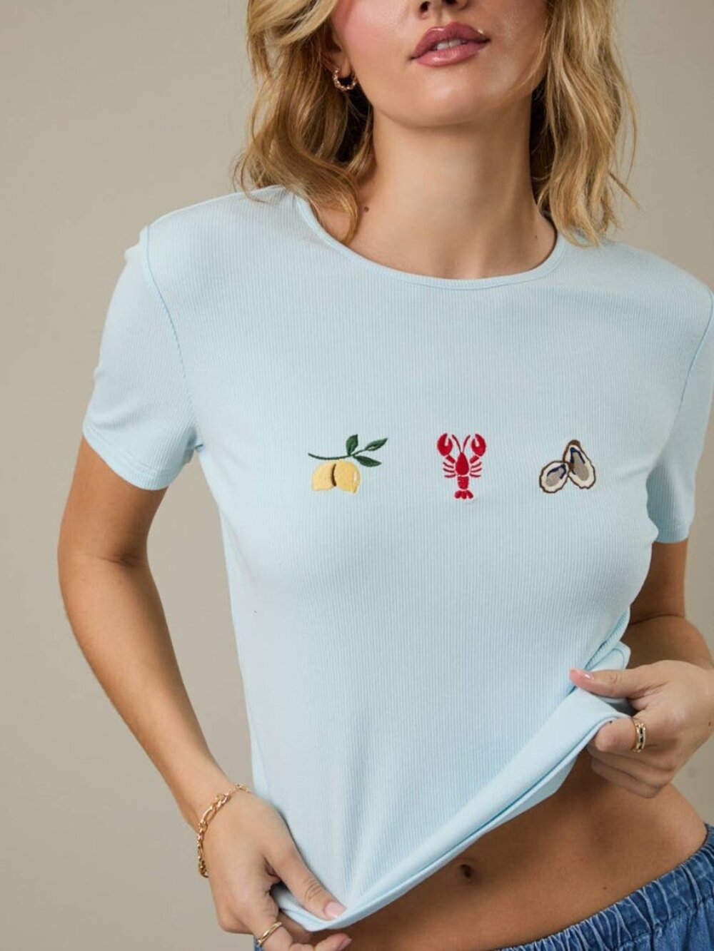 Riviera Embroidered Ribbed Tee